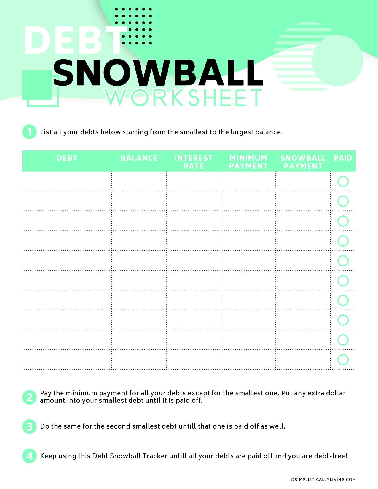 Debt Snowball Method Worksheet 1