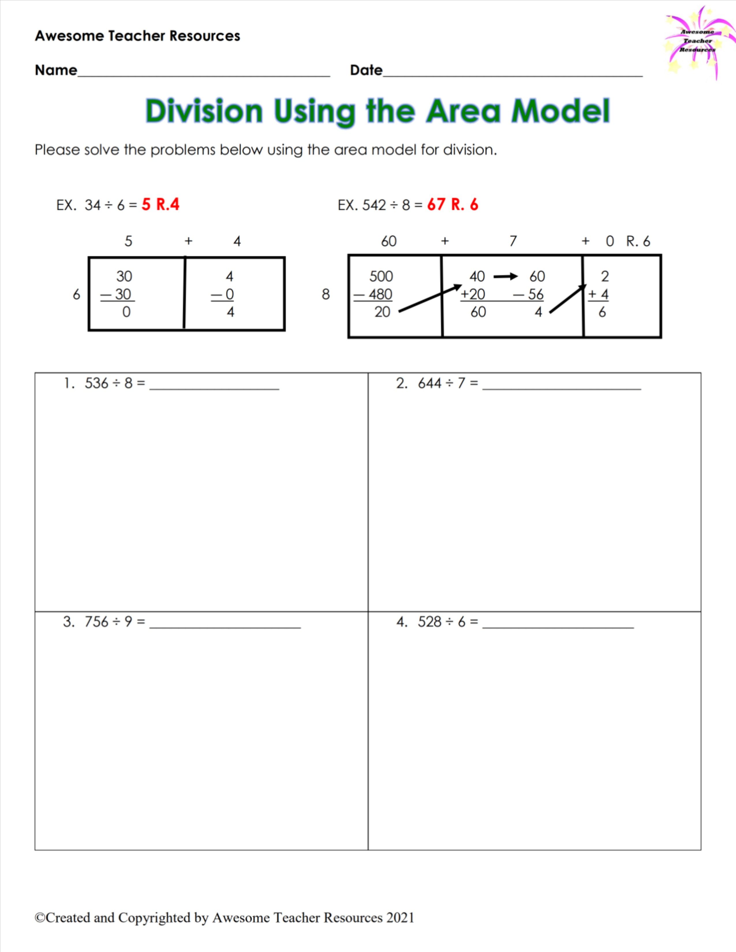 Division Area Model Worksheet 23