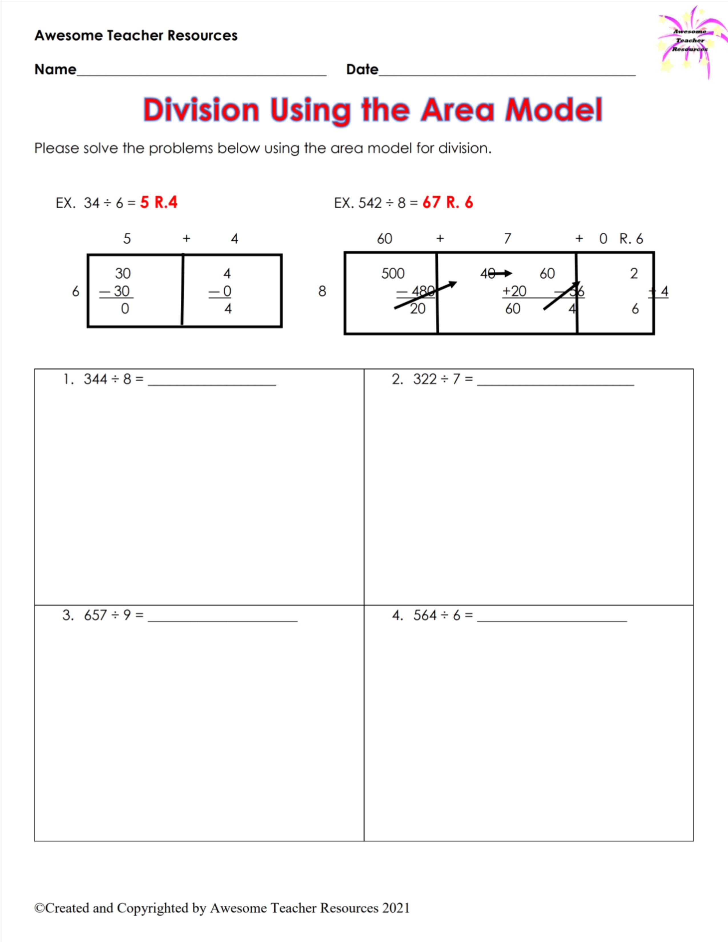 Division Area Model Worksheet 37