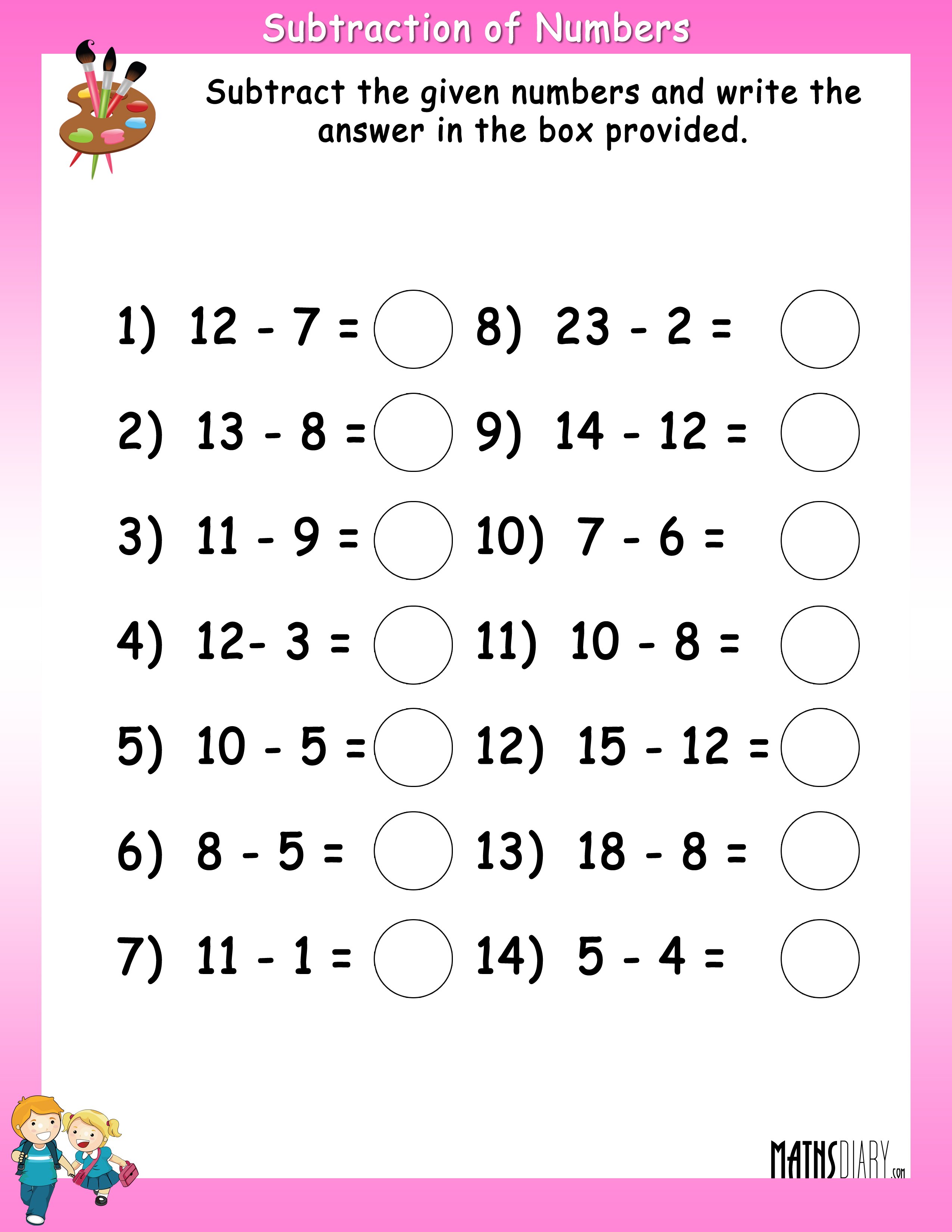 Printable Add And Subtraction Worksheet 12