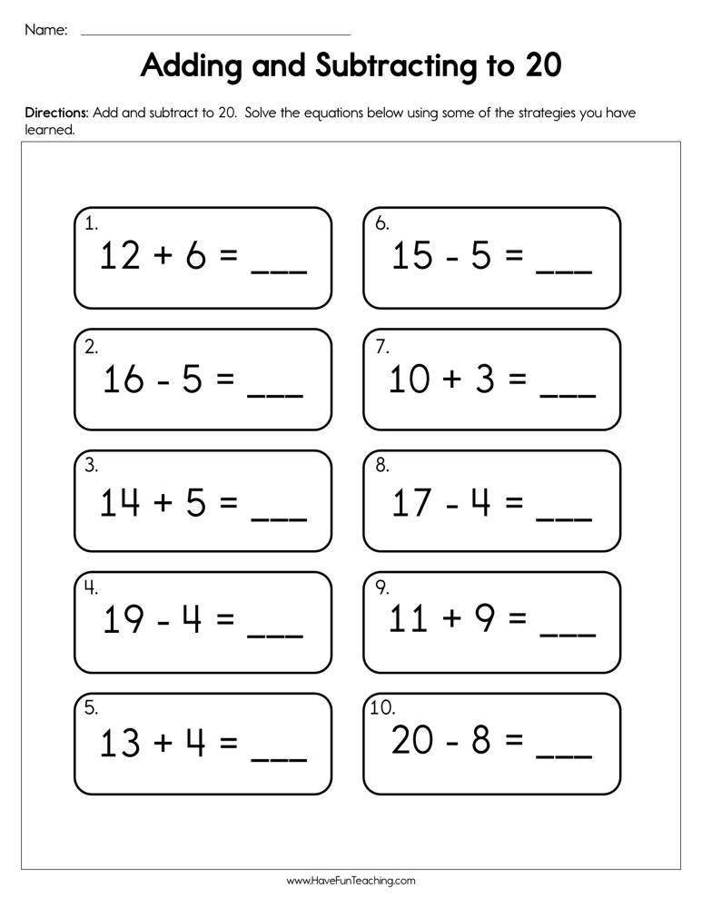 Printable Add And Subtraction Worksheet 4