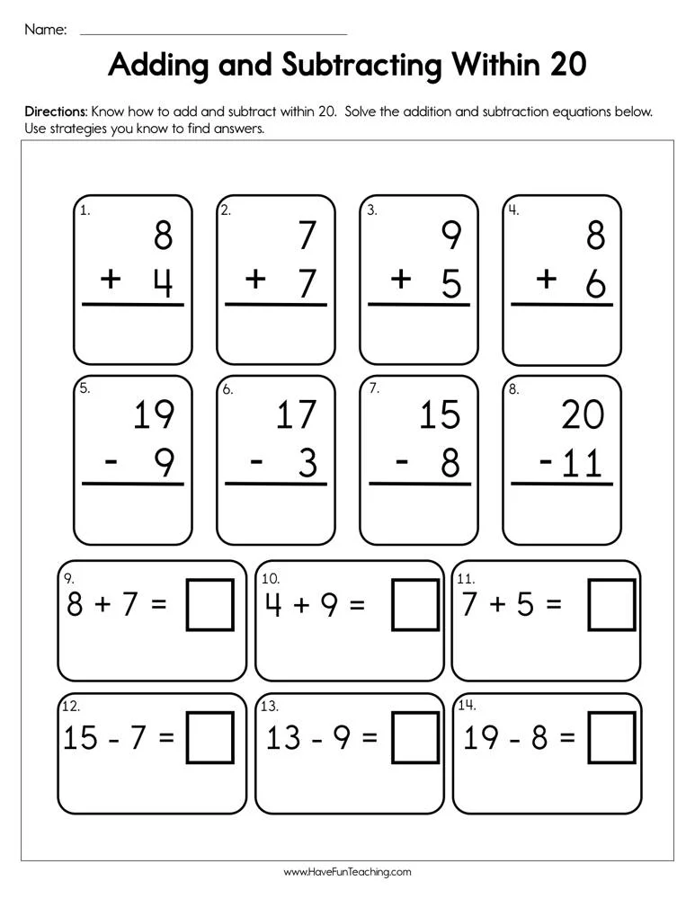 Printable Add And Subtraction Worksheet 50
