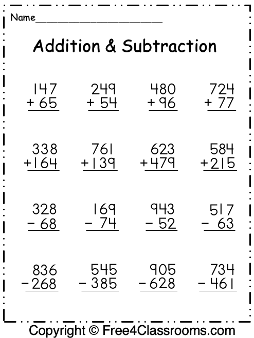 Printable Add And Subtraction Worksheet 54
