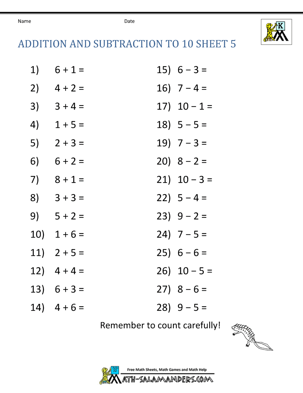 Printable Add And Subtraction Worksheet 59