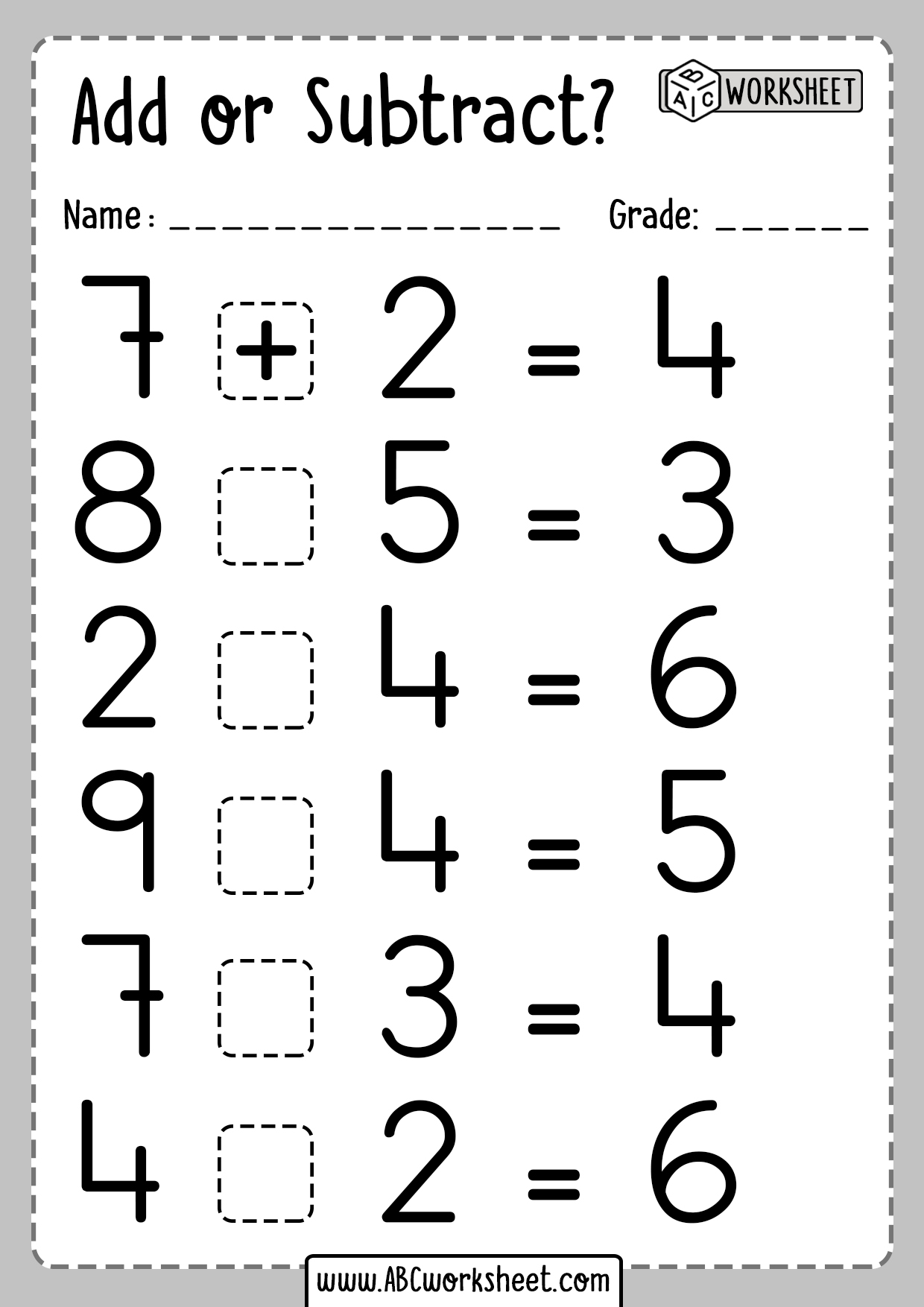 Printable Add And Subtraction Worksheet 7