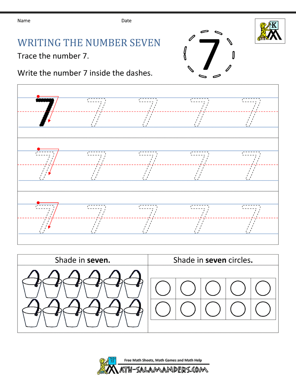 Printable Trace Number 7 Worksheet 4