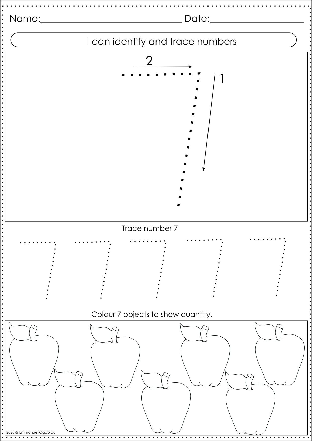 Printable Trace Number 7 Worksheet 8