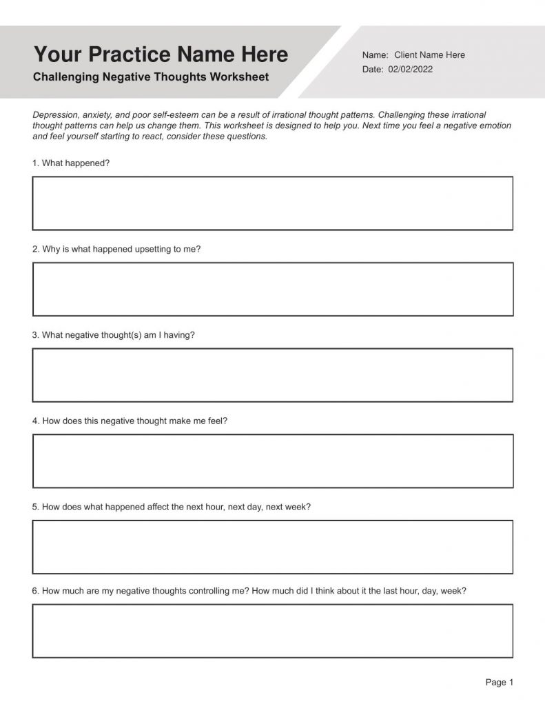 26 Challenging Anxious Thoughts Worksheet 16