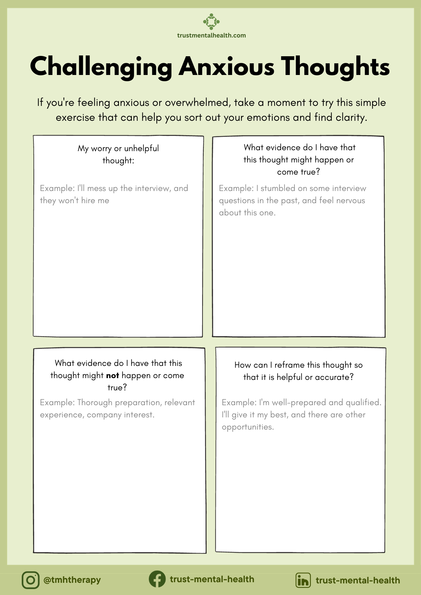 26 Challenging Anxious Thoughts Worksheet 21