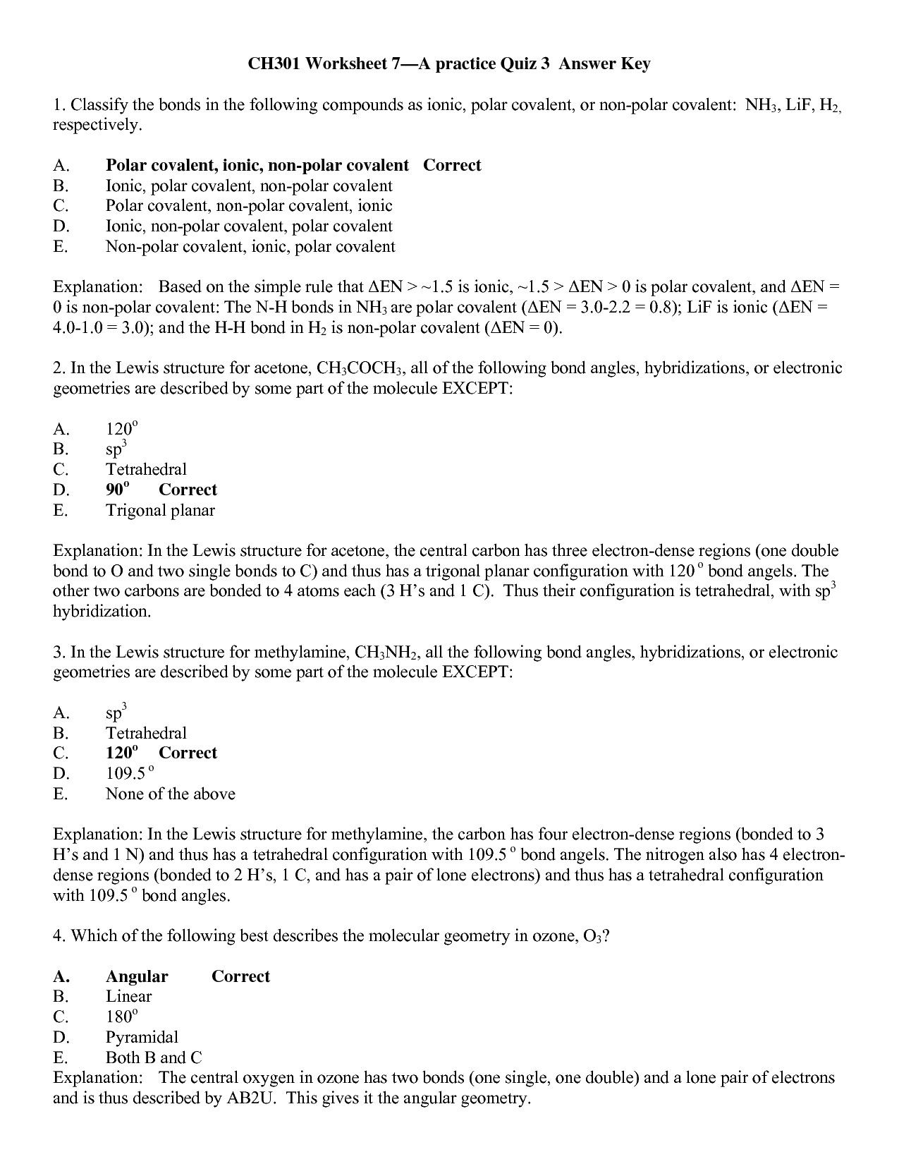 50 Molecular Geometry Worksheet Answers 30