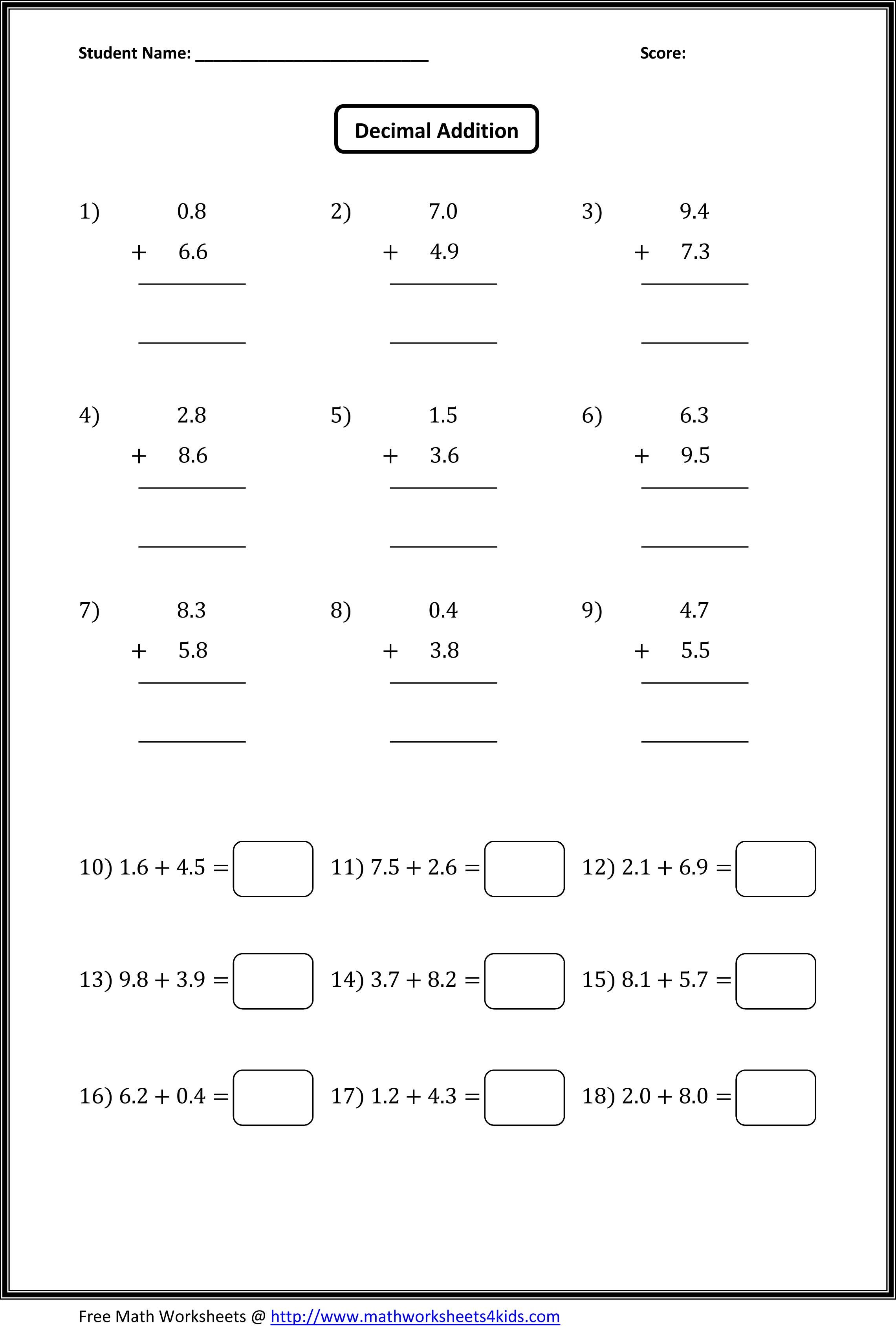 55 Adding With Decimals Worksheets 13