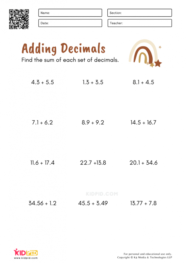 55 Adding With Decimals Worksheets 16