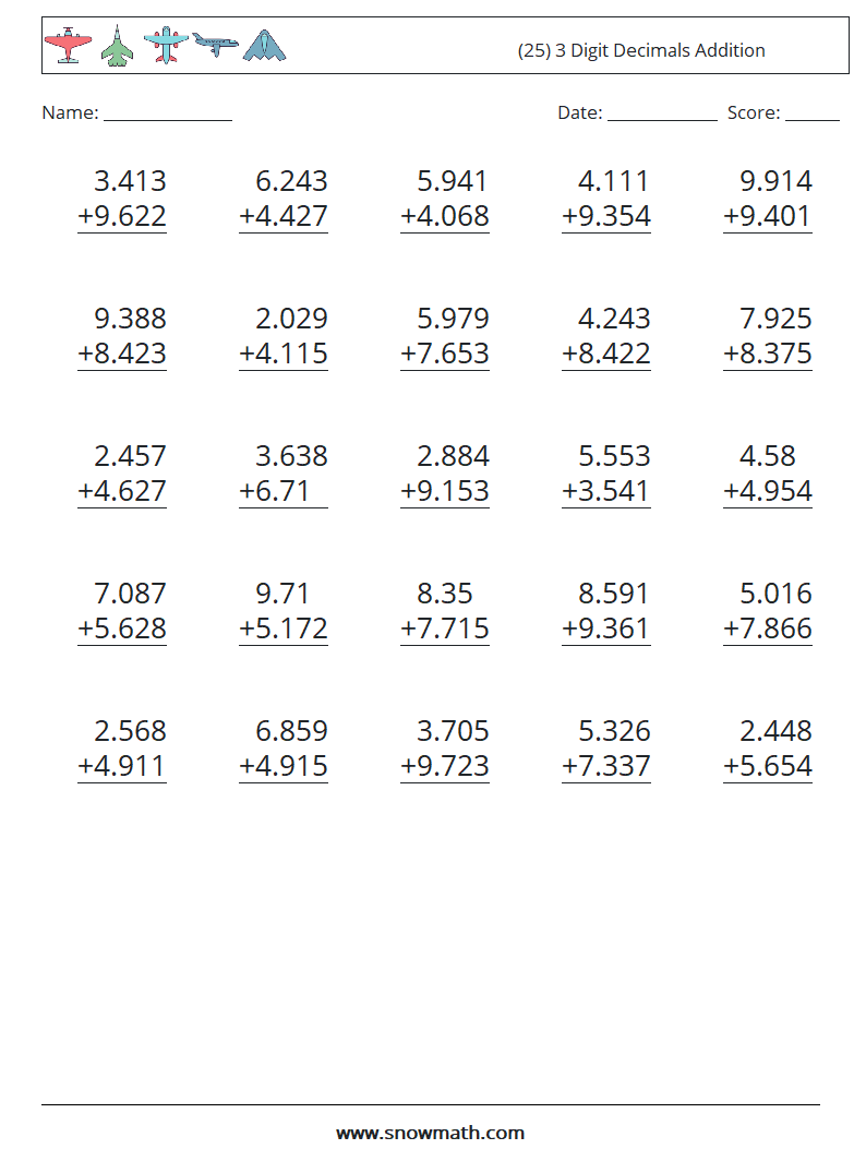 55 Adding With Decimals Worksheets 19