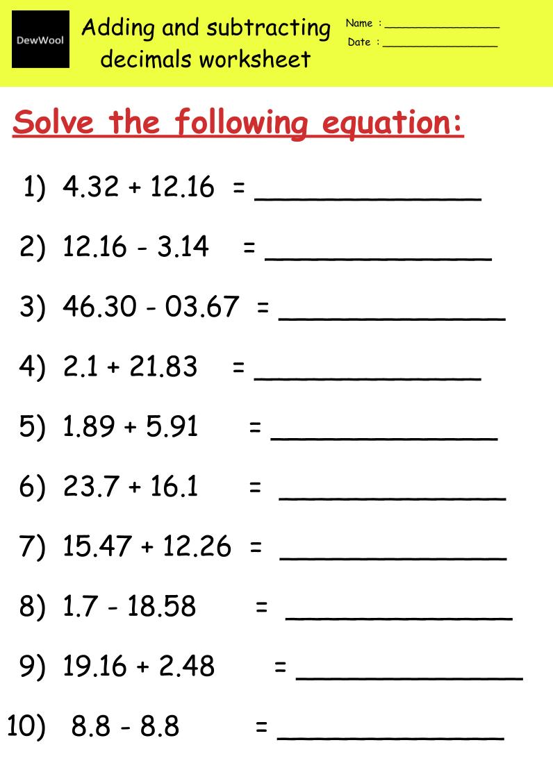 55 Adding With Decimals Worksheets 20