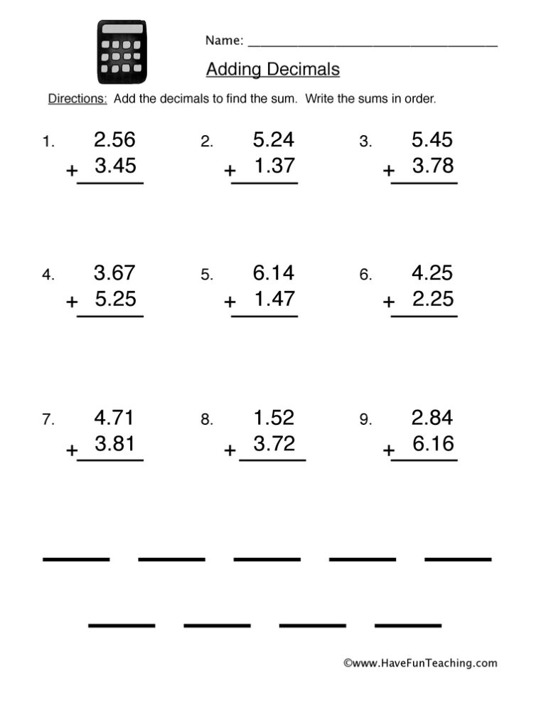 55 Adding With Decimals Worksheets 30