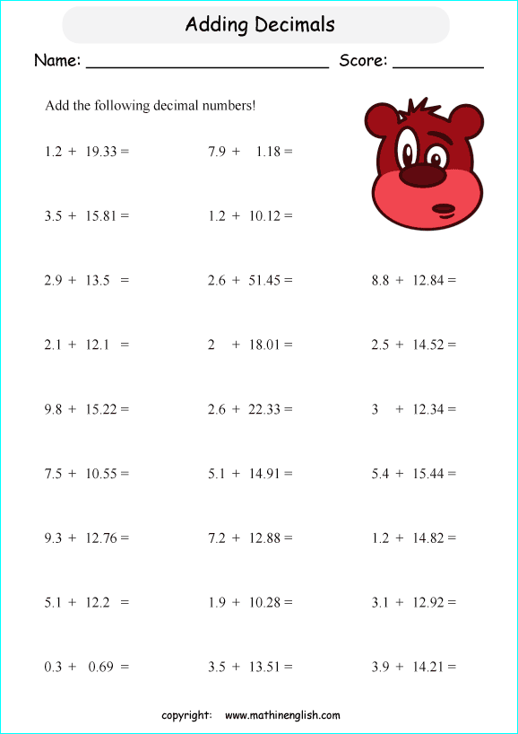 55 Adding With Decimals Worksheets 32