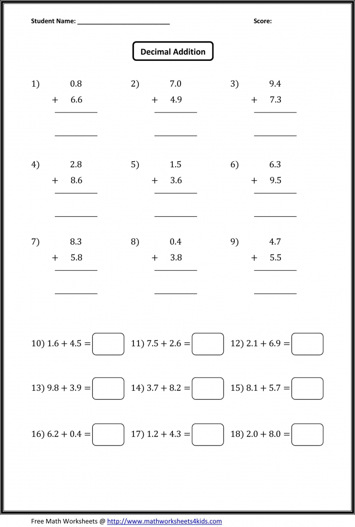 55 Adding With Decimals Worksheets 40