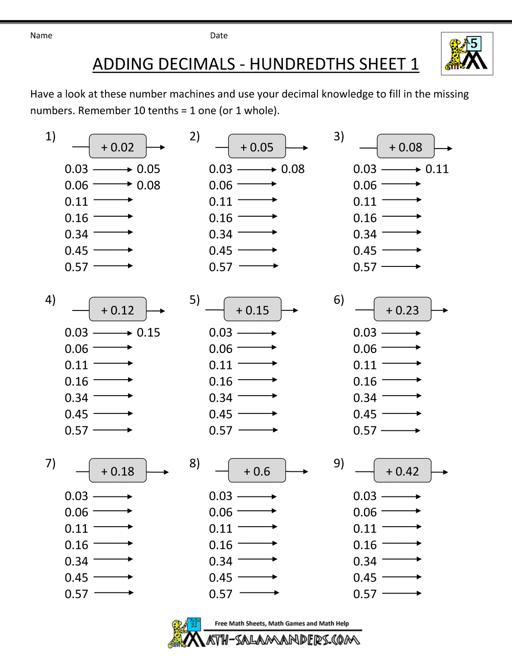 55 Adding With Decimals Worksheets 5