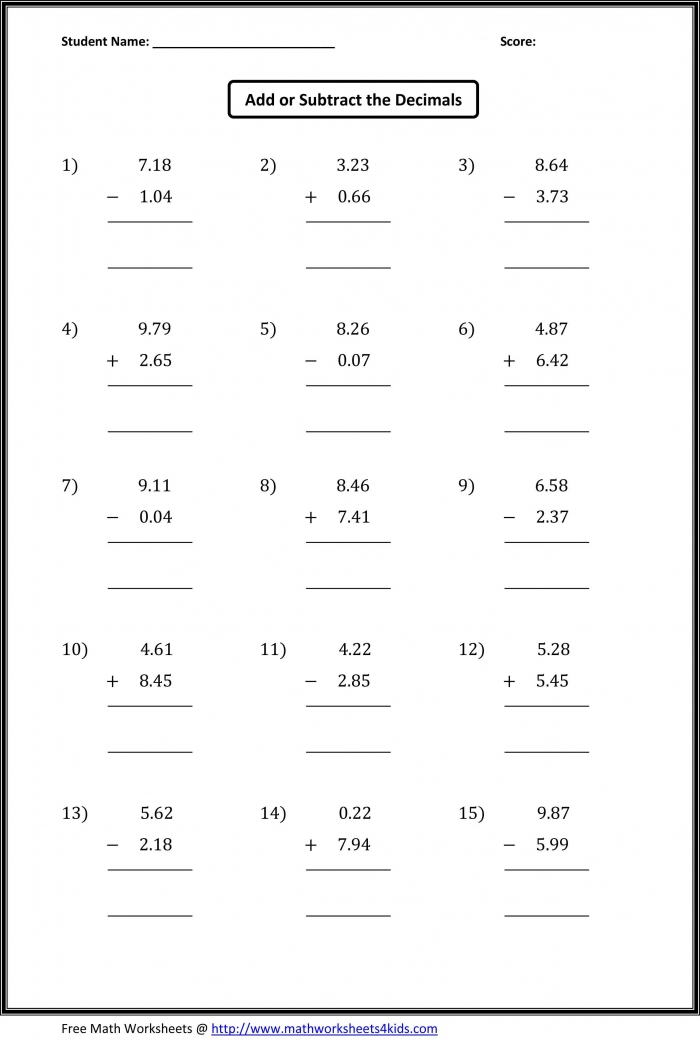 55 Adding With Decimals Worksheets 57