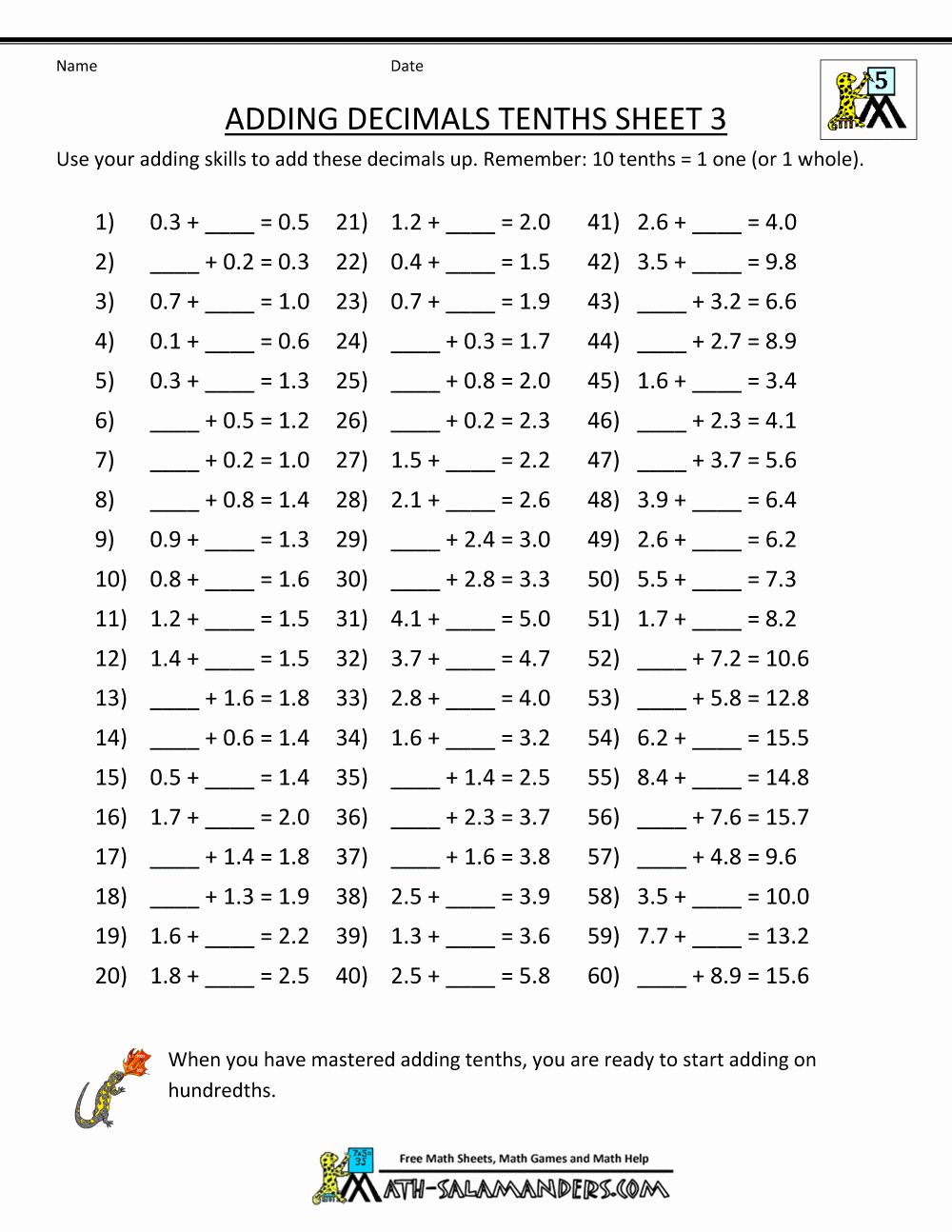 55 Adding With Decimals Worksheets 58