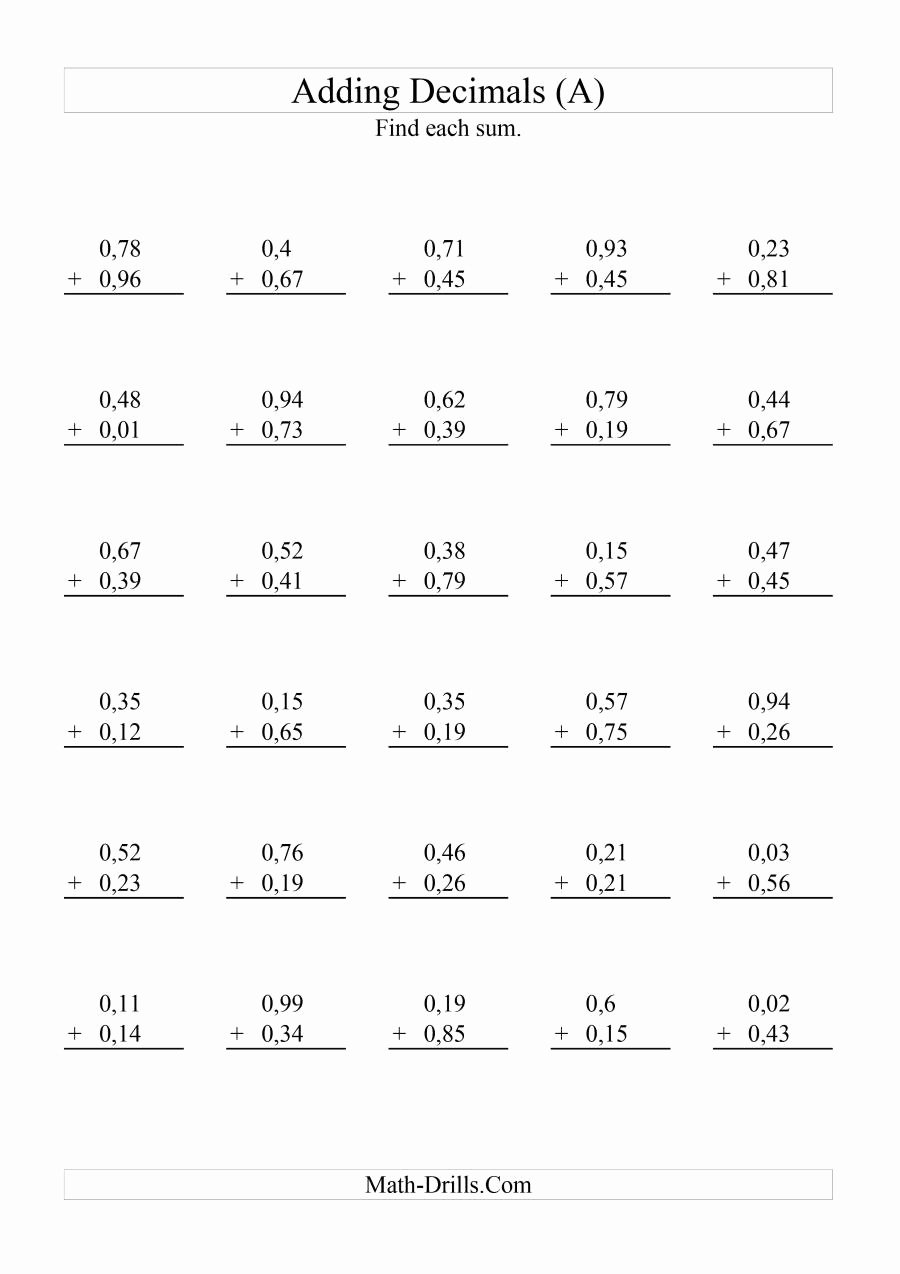 55 Adding With Decimals Worksheets 65