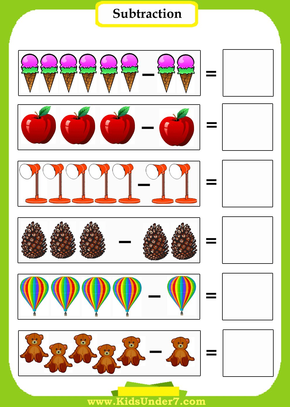 55 Math Worksheets Kindergarten Subtraction 13