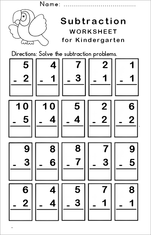 55 Math Worksheets Kindergarten Subtraction 16