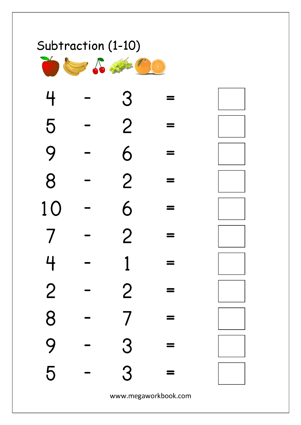 55 Math Worksheets Kindergarten Subtraction 26