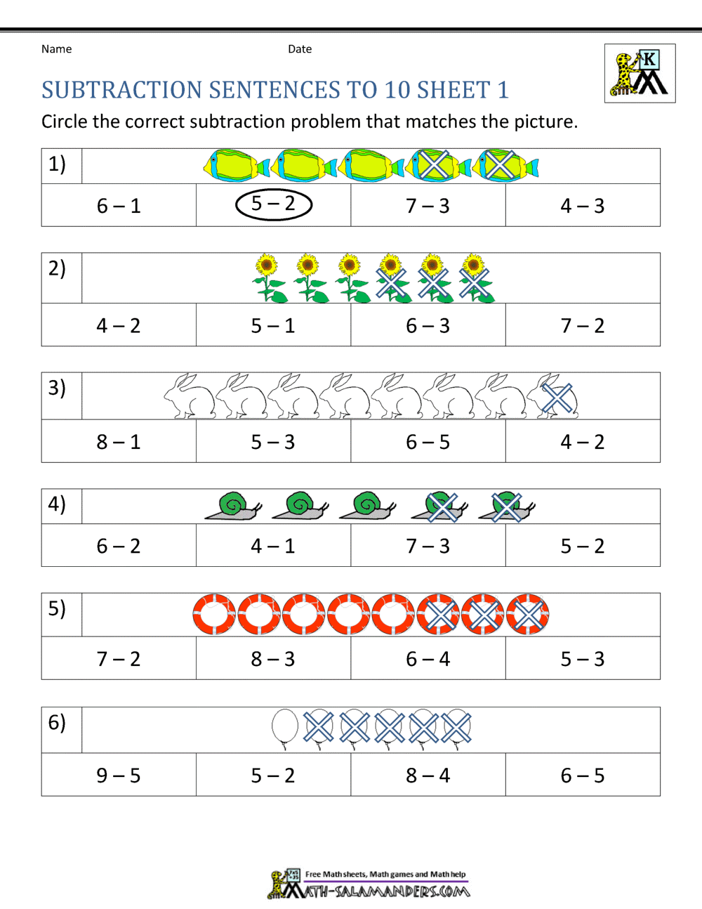 55 Math Worksheets Kindergarten Subtraction 34