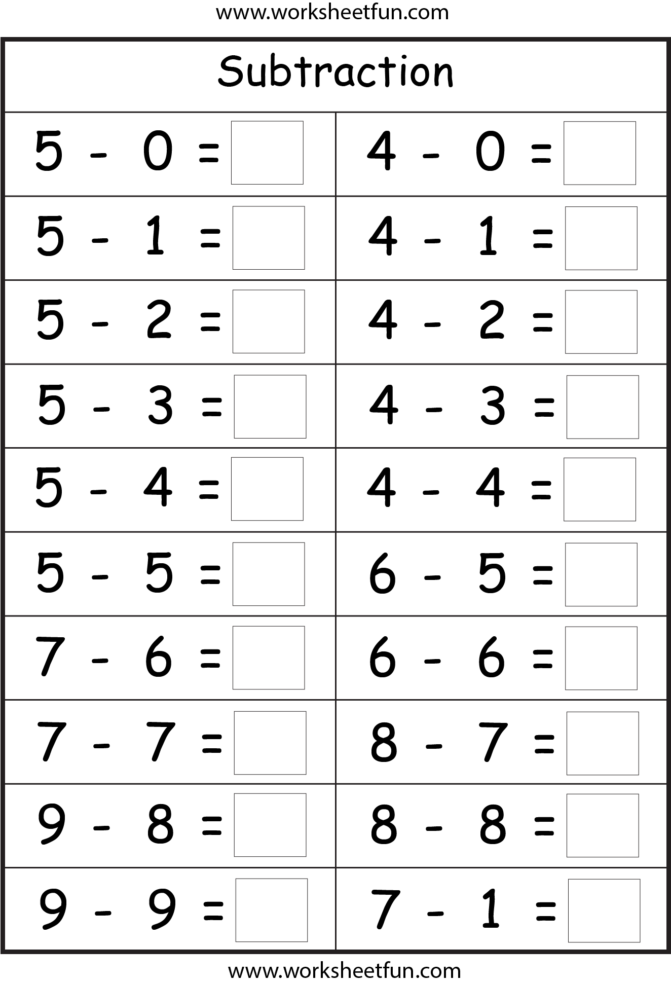 55 Math Worksheets Kindergarten Subtraction 45