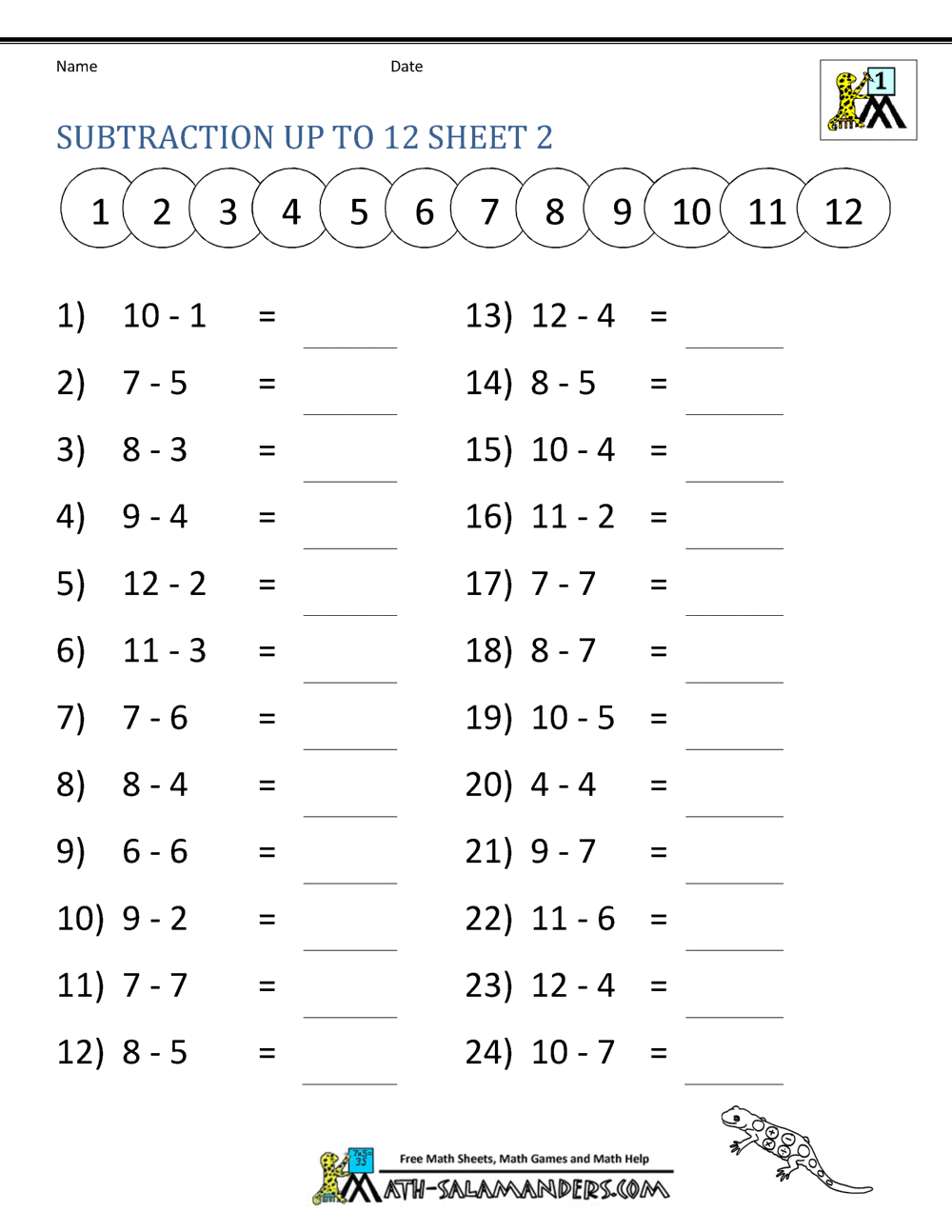 55 Math Worksheets Kindergarten Subtraction 47