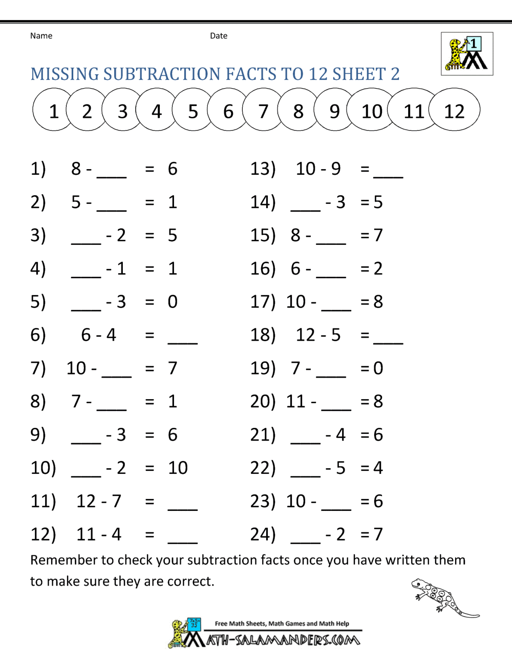 55 Math Worksheets Kindergarten Subtraction 53