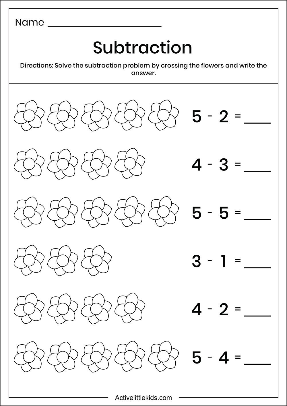 55 Math Worksheets Kindergarten Subtraction 6