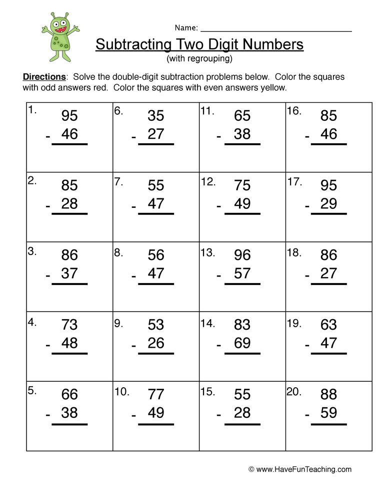 55 Math Worksheets Kindergarten Subtraction 7