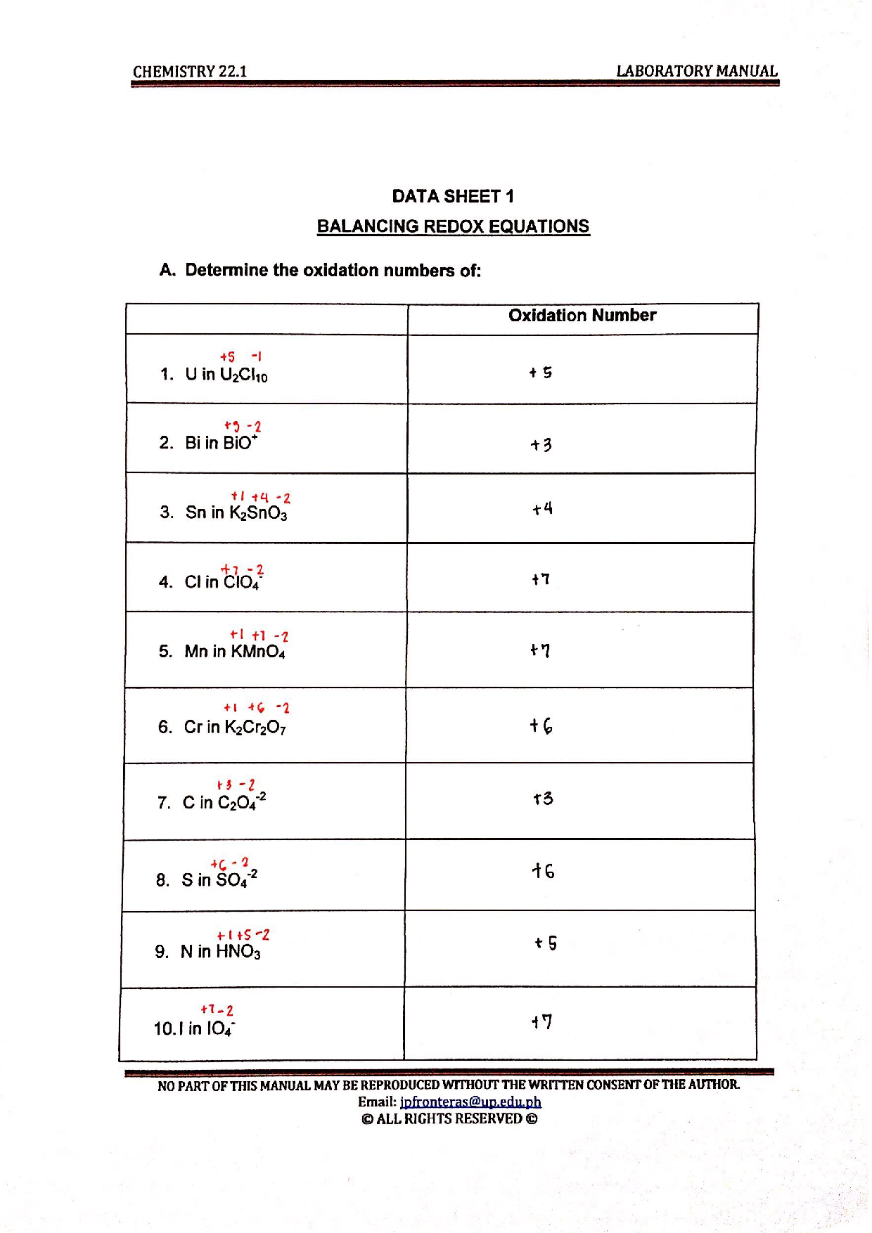 60 Worksheet 1 Oxidation Reduction Reactions 12