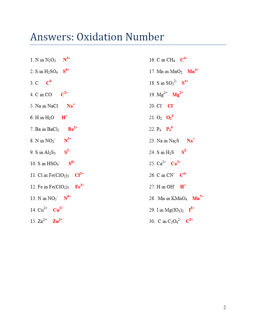 60 Worksheet 1 Oxidation Reduction Reactions 32