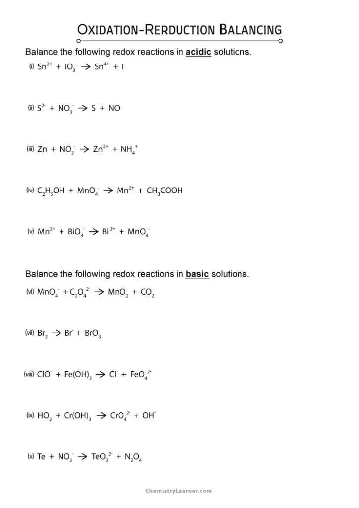 60 Worksheet 1 Oxidation Reduction Reactions 61