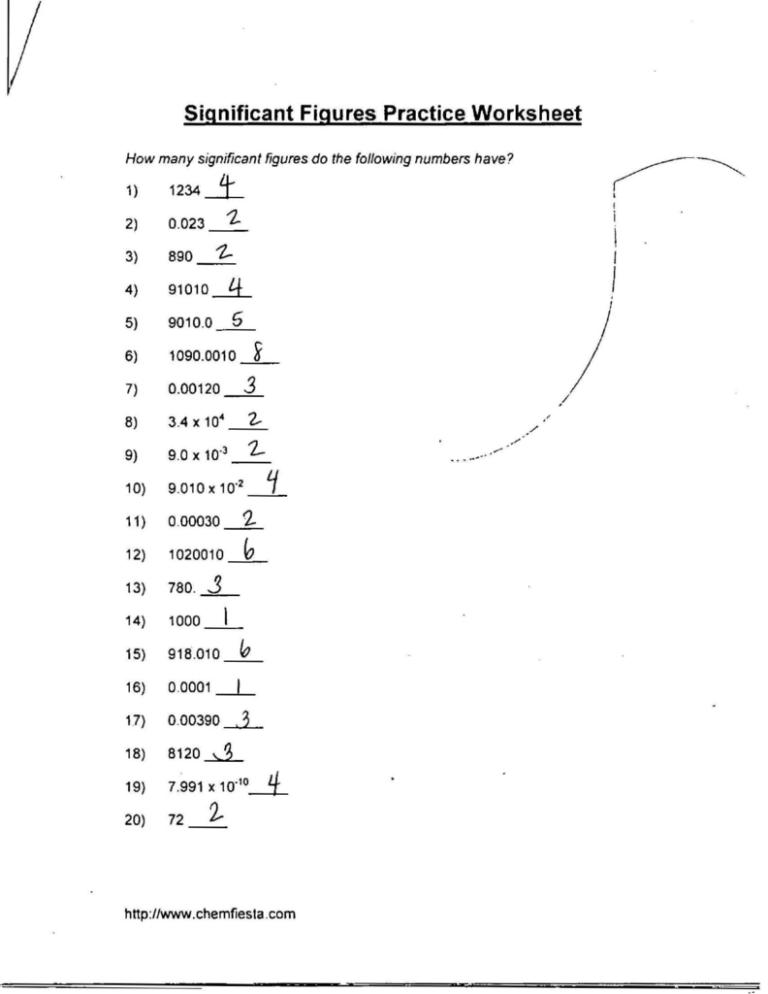 61 Significant Figures Calculations Worksheet 14