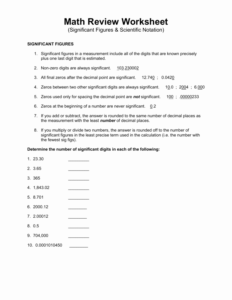 61 Significant Figures Calculations Worksheet 17