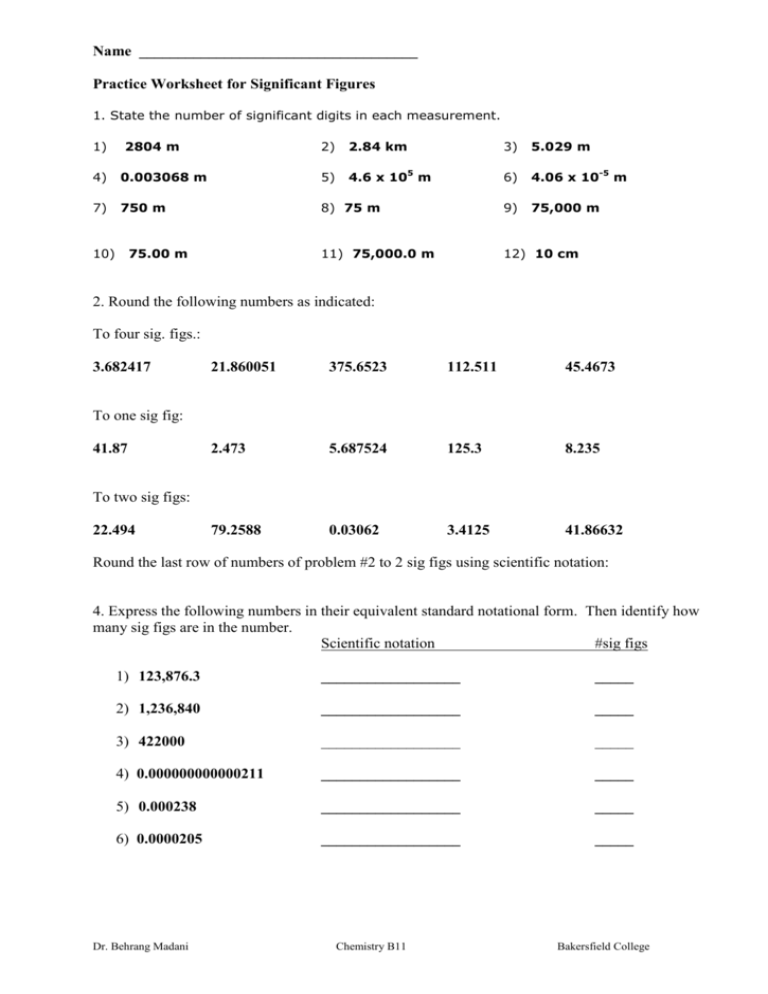 61 Significant Figures Calculations Worksheet 18