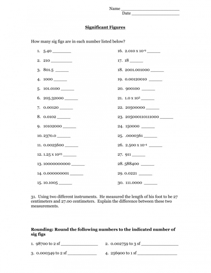 61 Significant Figures Calculations Worksheet 24