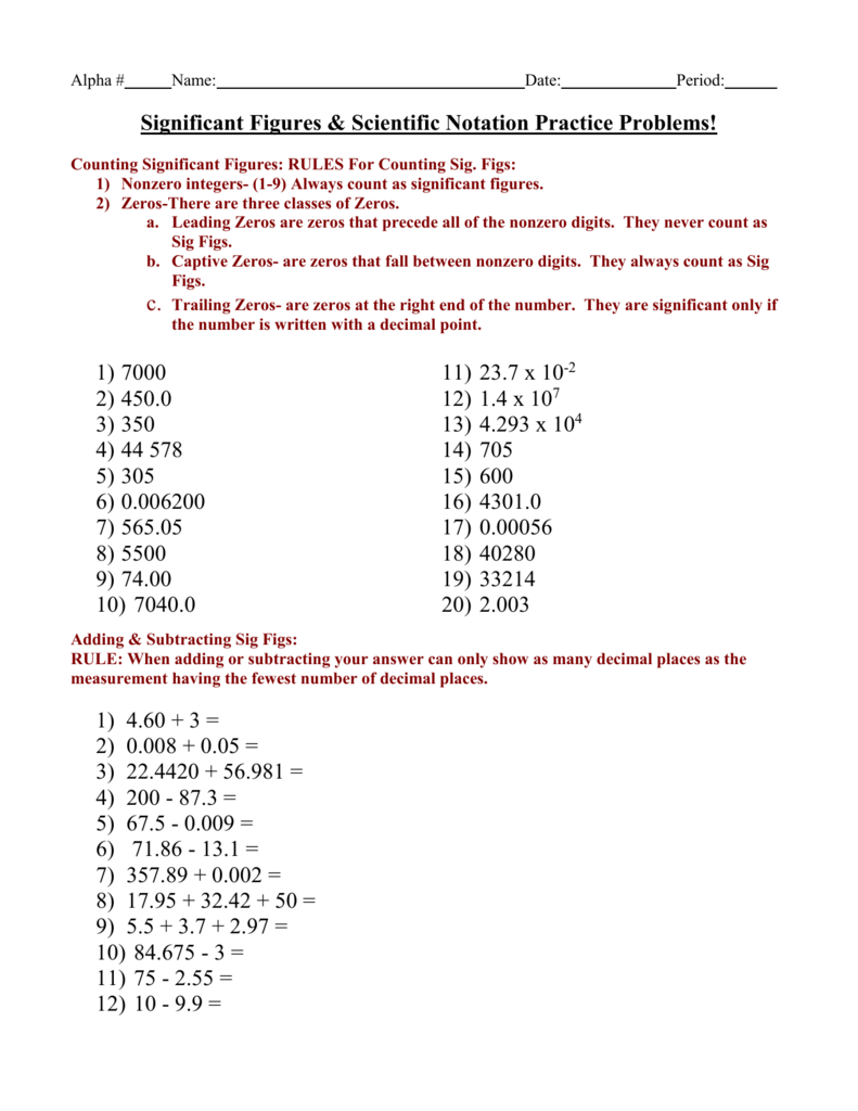 61 Significant Figures Calculations Worksheet 34