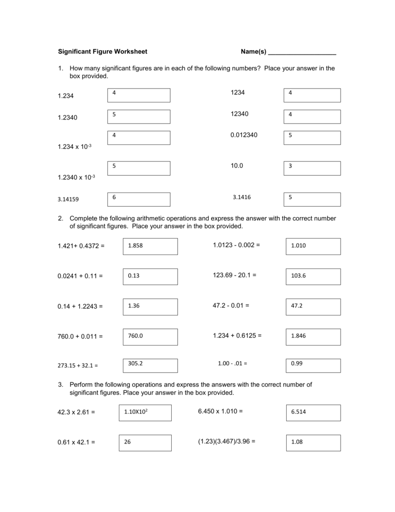 61 Significant Figures Calculations Worksheet 43