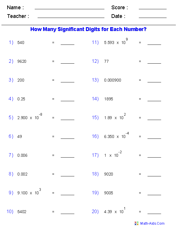 61 Significant Figures Calculations Worksheet 45