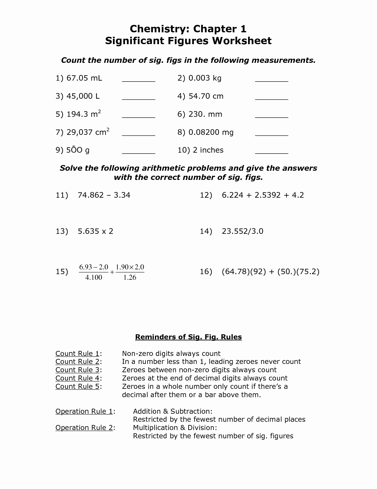 61 Significant Figures Calculations Worksheet 46