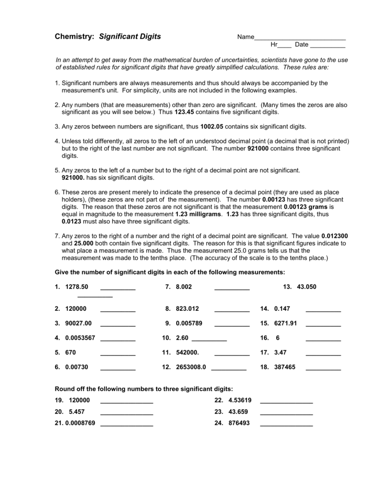 61 Significant Figures Calculations Worksheet 54