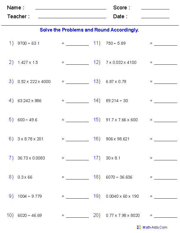 61 Significant Figures Calculations Worksheet 6