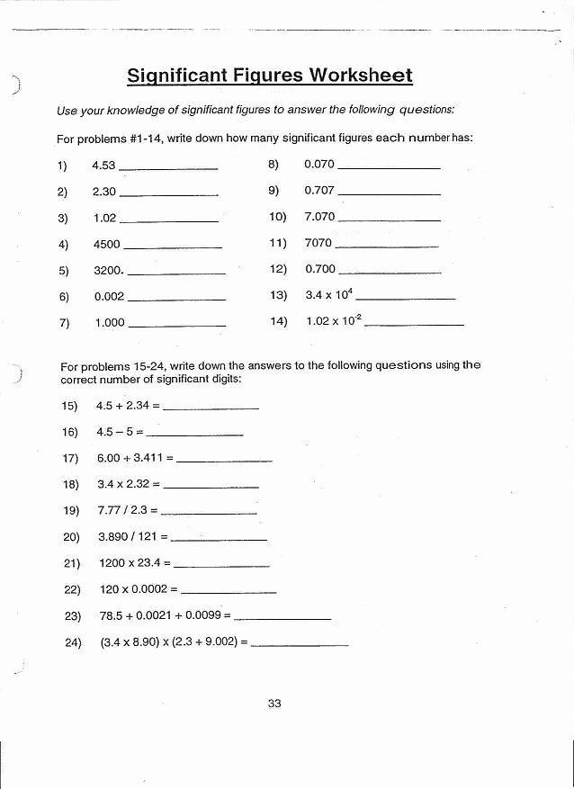 61 Significant Figures Calculations Worksheet 65