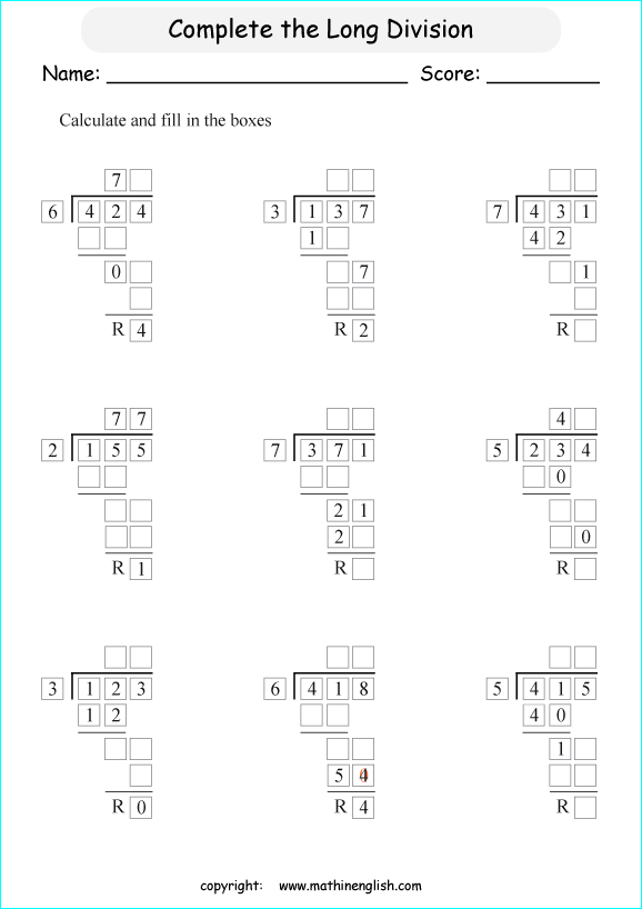 Save 50 Division Box Method Worksheet 28