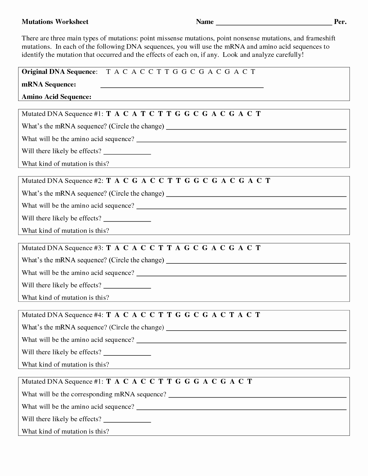 80 Printable Mutation Worksheet Answer Key 16